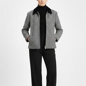 1980s Vintage Houndstooth Jacket Black Collar Twee Medium